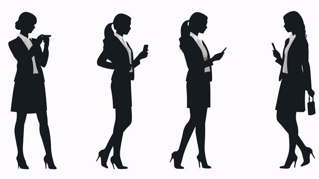 Professional Business Woman Silhouette with Cellphone Vector Illustration