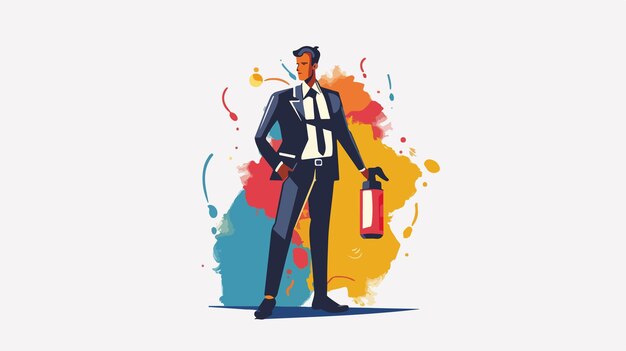 Vector professional businessman holding aerosol can in mixed media flat vector art