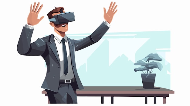 Professional Businessman Using VR Simulator and Gesturing