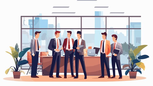 Vector professional businessmen in office scene flat vector illustration