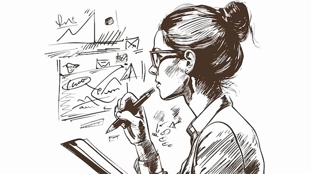 Vector professional businesswoman drawing business sketches