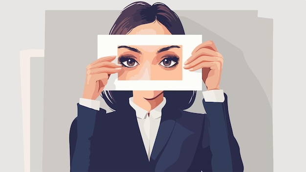 Vector professional businesswoman holding large image for presentation