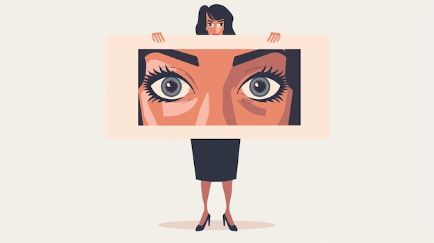 Vector professional businesswoman holding large image for presentation