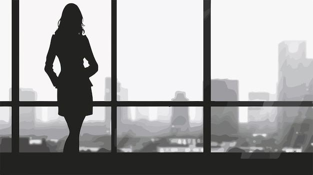 Vector professional businesswoman silhouette office panorama