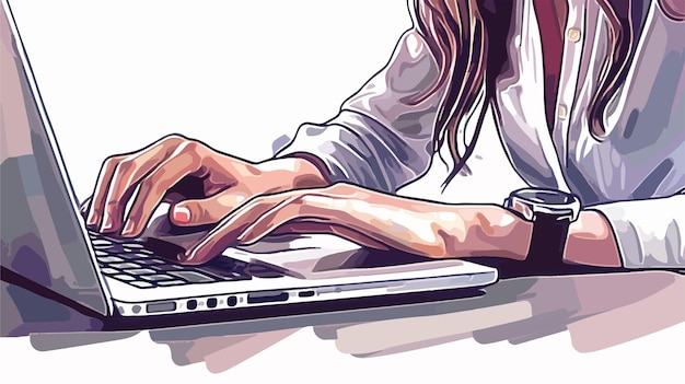 Vector professional businesswoman using laptop in office closeup of hands typing on keyboard