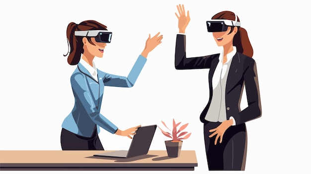 Vector professional businesswoman using vr simulator for gesturing