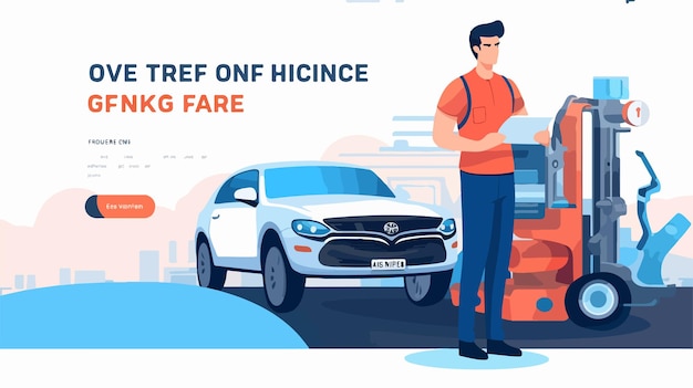 Professional Car Service Banner with Man Holding Wrench near Engine