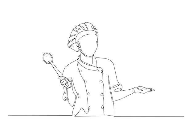 Vector professional chef continuous one line drawing vector illustration