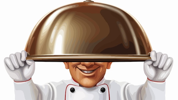 Vector professional chef holding silver plate with domed cloche