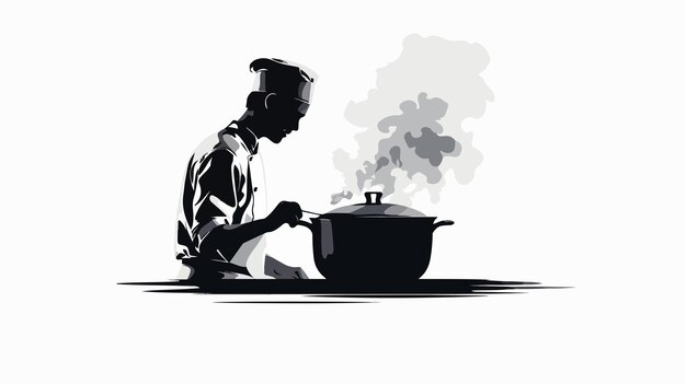 Vector professional chef silhouette cooking with mortar culinary art vector illustration