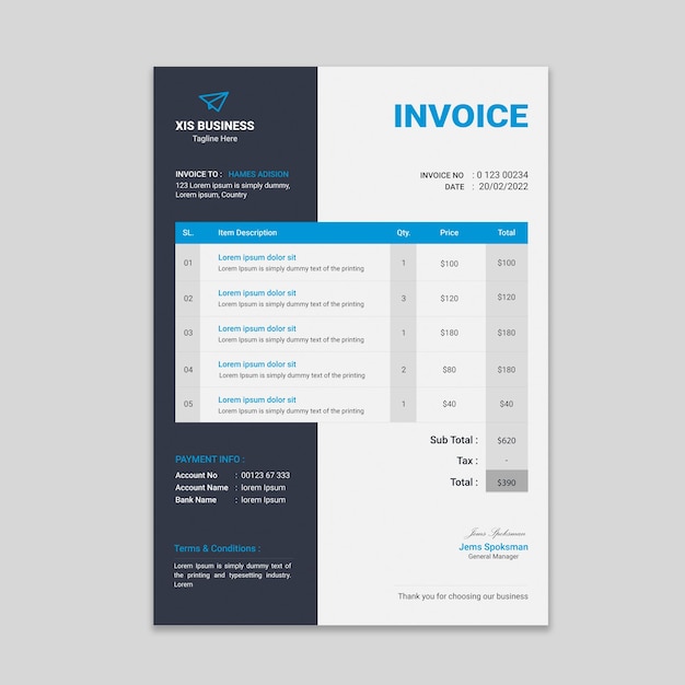 Professional and clean invoice template design