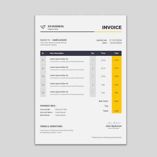 Professional and clean invoice template design