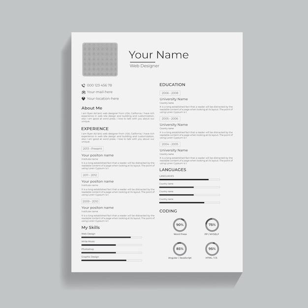 professional clean and minimalist resume or cv design template