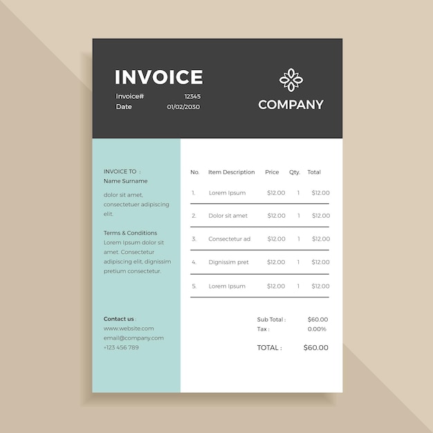 Professional Clean Simple Invoice Template Design