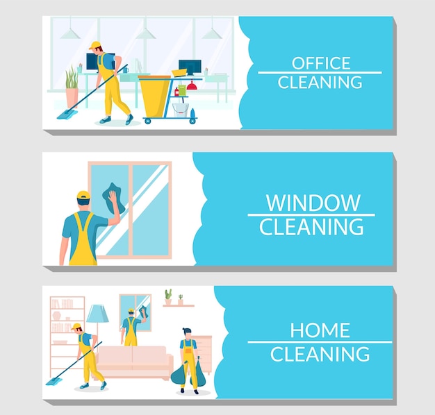 Professional cleaning services vector banner template set