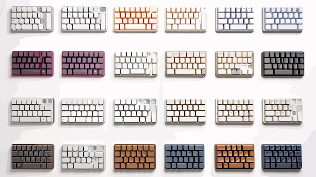 Vector professional collection of mechanical keyboards on white background