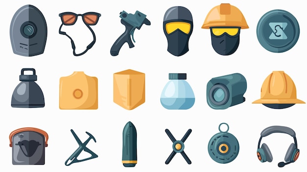 Vector professional collection of protection face icons with other items