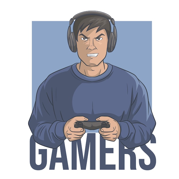 Professional computer gamer person Vector illustration