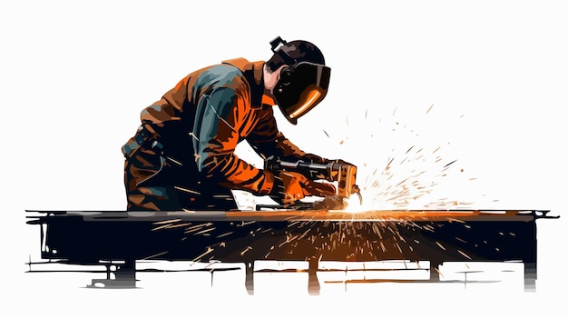 Vector professional construction worker using welding machine silhouette