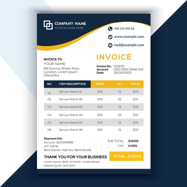 Vector professional corporate business invoice template design elegant business stationery design