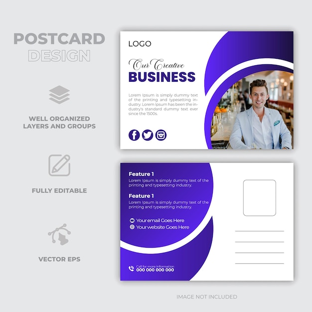 Professional corporate business postcardAbstract business card template with photo