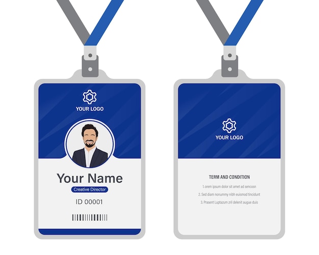 professional corporate id card template clean blue id card design with realistic mockup