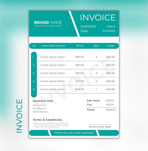 Professional Corporate Invoice Template or Receipt Design Premium Vector