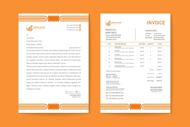 Professional corporate modern clean business stationery letterhead and invoice design template