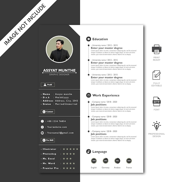 Professional and creative CV Resume Templateelegant stylish design minimalist dark background