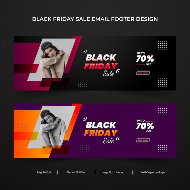 Professional creative modern and colorful black friday sale banner or email footer design template