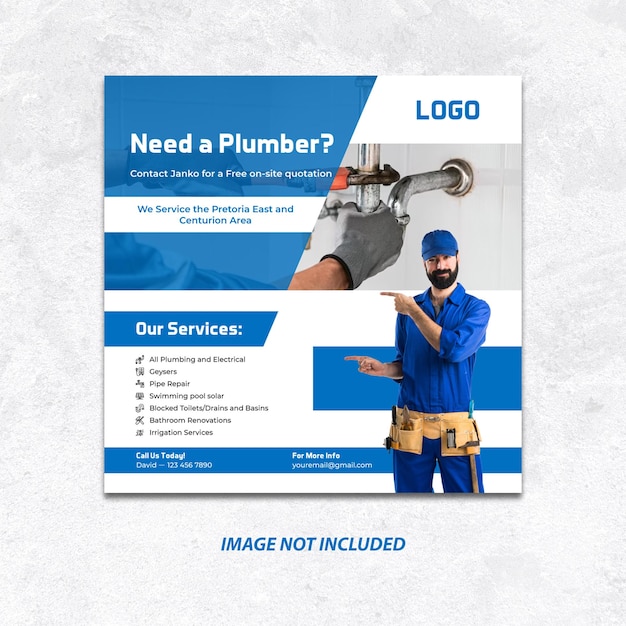 Vector professional amp customizable plumber template with modern aesthetics