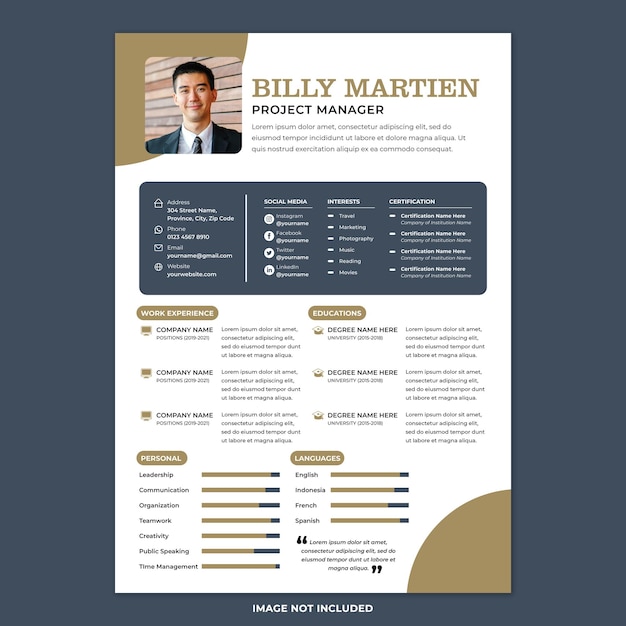 Professional CV Resume Print Template in Modern Design Style