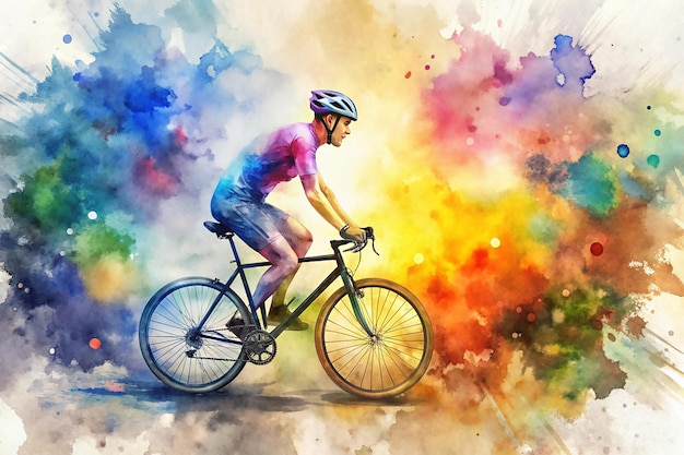 Professional cyclist involved in a bike race Polygonal low poly watercolor