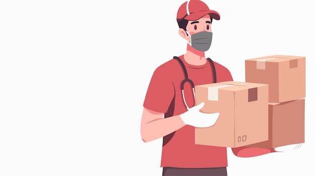 Professional Delivery Man Holding Cardboard Boxes in Medical Rubber Gloves