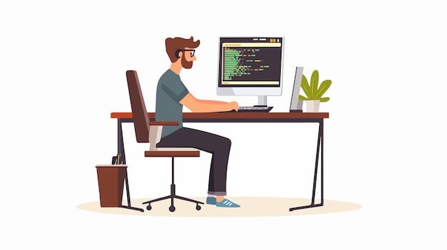 Professional Developer at Work Sitting at Desk