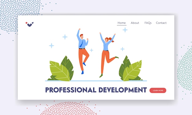 Professional Development Landing Page Template Happy Business People Team Jumping Celebrating Successful Project Professional Employees Characters Celebrate Success Cartoon Vector Illustration