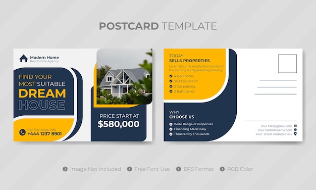 Professional digital company real estate postcard template or social media design for business