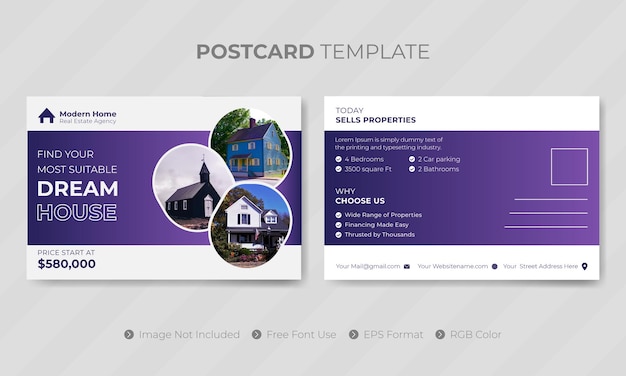 Professional digital company real estate postcard template or social media design for business