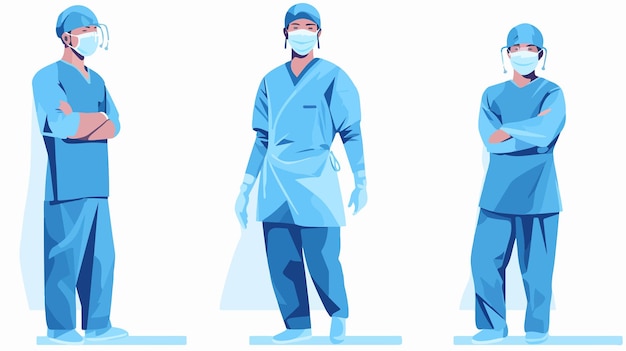 Vector professional doctor surgeon in hospital scrubs with medical mask and gloves