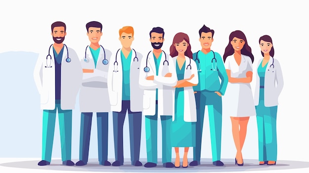 Vector professional doctor team in modern flat style with nurse and pharmacist