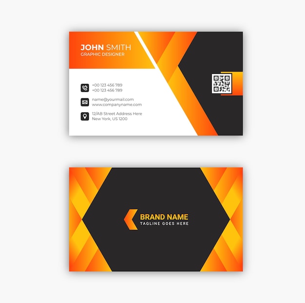 Professional elegant black and orange modern business card template design Premium Vector