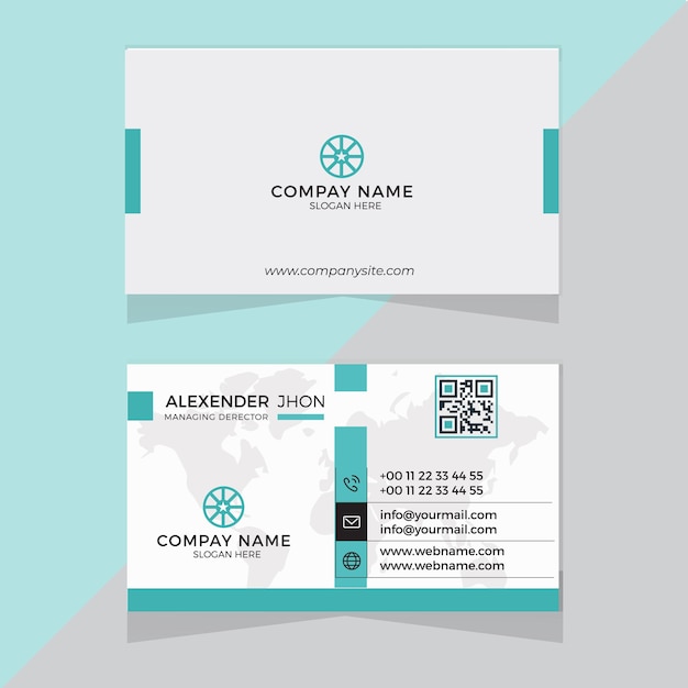 Professional elegant blue and white corporate business card design template Premium Vector