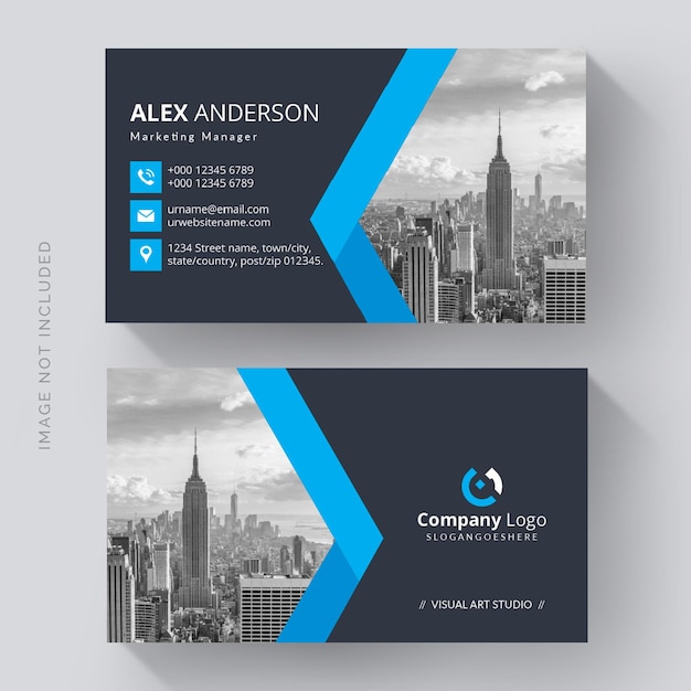 Professional elegant blue and white modern business card design template