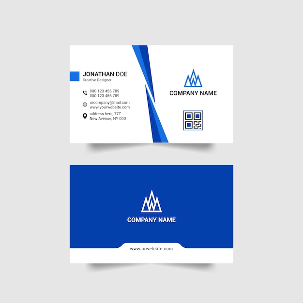 Professional elegant blue and white modern business card design template