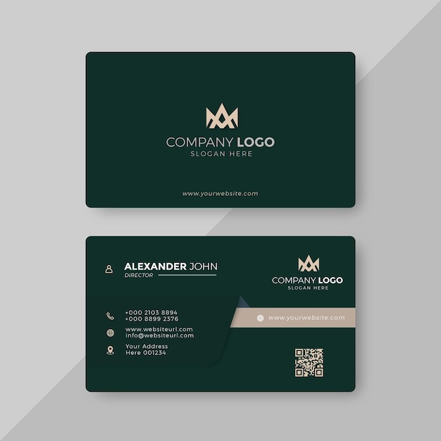 Professional Elegant green and gold Modern Business Card Design Template