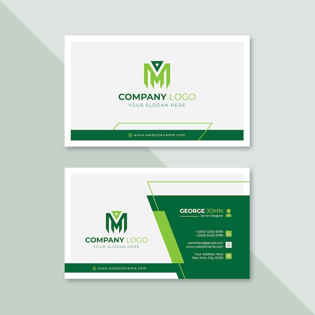 Professional elegant green and white modern business card design template