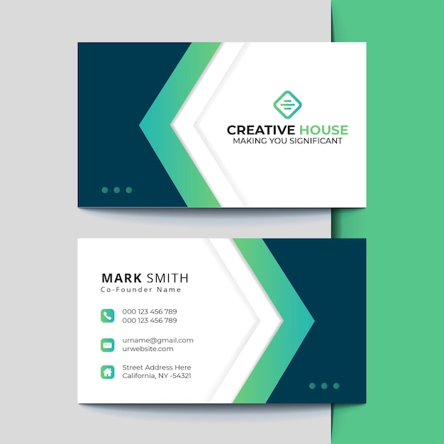 Professional elegant green and white modern business card design