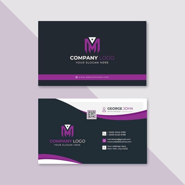 Professional elegant purple and white modern business card design template