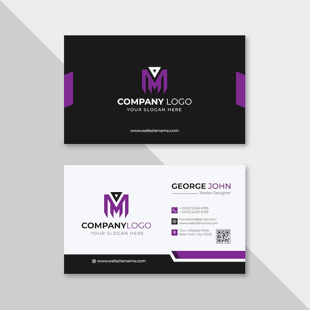 Professional elegant purple and white modern business card design template