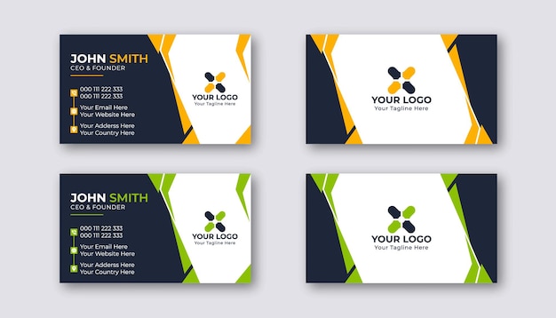 Professional elegant yellow and green modern business card design template Premium Vector